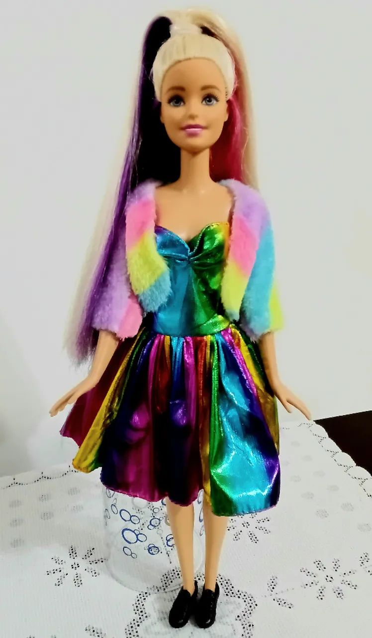 Barbie Rainbow Sparkle Hair - Cabelos de Arco-íris - Foto 1